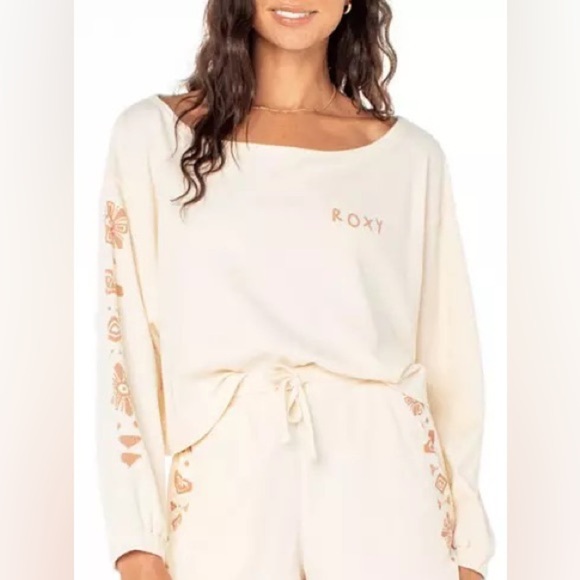 Roxy Cream Crop Top with Floral Accents - Picture 1 of 6